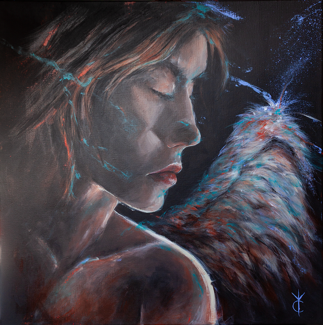 "Le souffle d'un bruissement d'aile sur ma nuque" "Le souffle d'un bruissement d'aile sur ma nuque" Acrylique sur toile 60 x 60 cm "Le souffle d'un bruissement d'aile sur ma nuque" Acrylic painting on canvas 60 x 60 cm